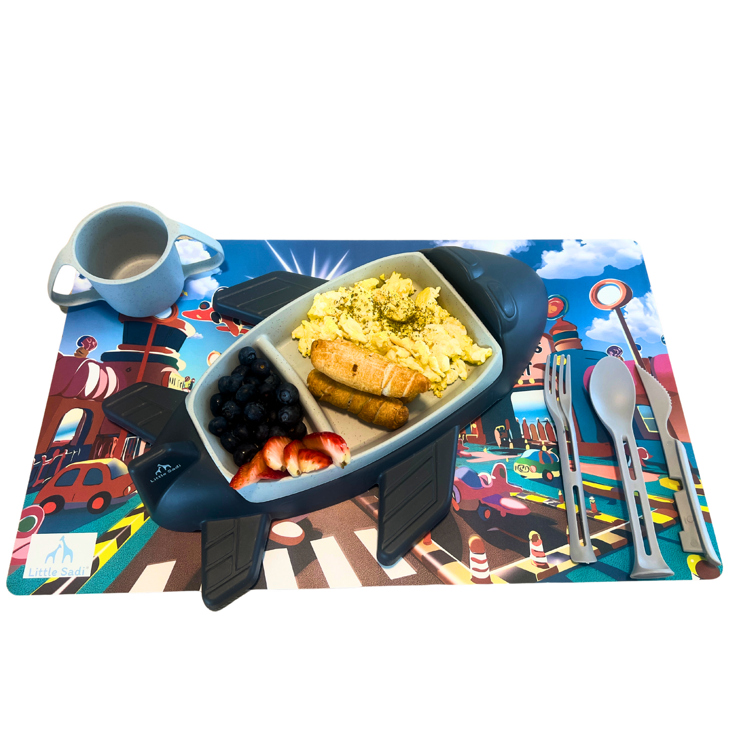 Little Sadi Happy Airplanes Placemat and Children´s Airport Placemat. Fun & Colorful Kids (2) Table Mat, Waterproof, Easy to Clean,Perfect for Mealtime & Playtime