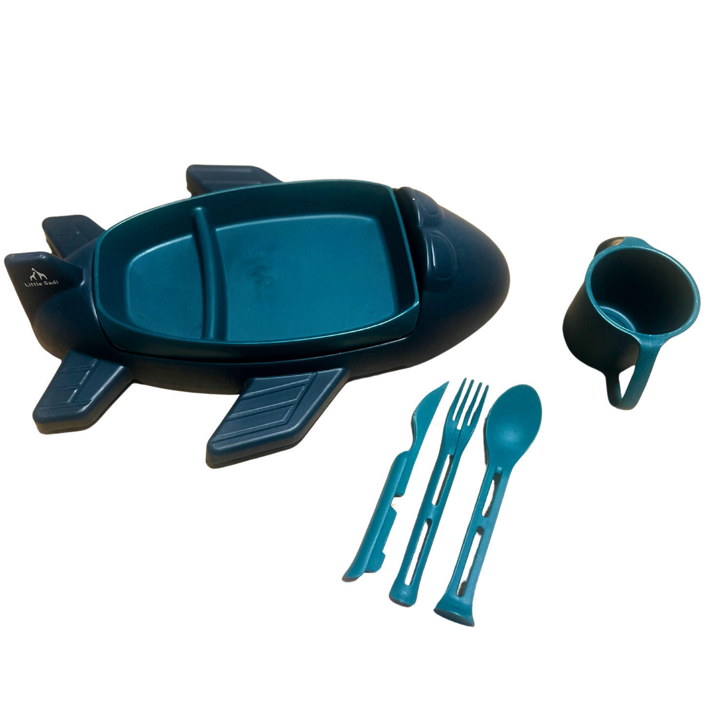 Little Sadi Airplane Kids Dinnerware Set, Wheat Straw & Food-Grade PP Toddler Plate , Divided Baby Dish with Cup & Utensils – BPA-Free, Lightweight & Durable