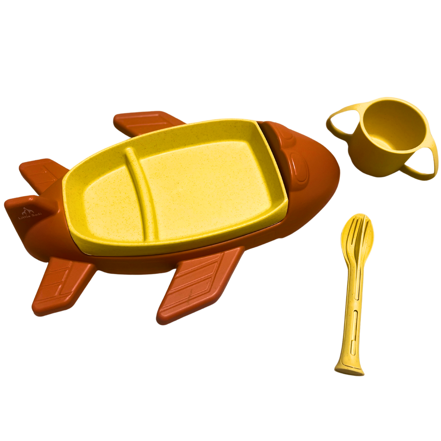 Little Sadi Airplane Kids Dinnerware Set, Wheat Straw & Food-Grade PP Toddler Plate , Divided Baby Dish with Cup & Utensils – BPA-Free, Lightweight & Durable